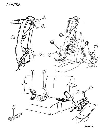 1994 Dodge Dakota Front Seat Belt Inner Diagram for F619SP8