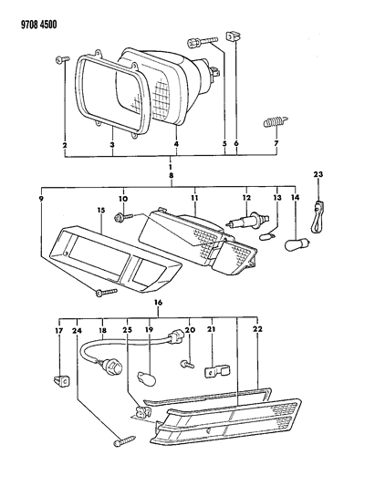 1989 Chrysler Conquest Lamps - Head & Front Exterior Diagram