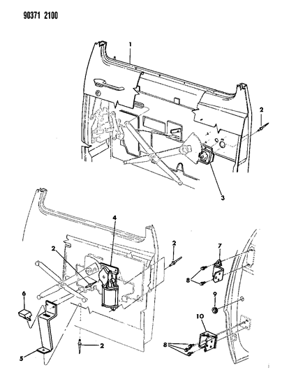 1990 Dodge W150 Door, Front Shell, Hinges And Regulator Diagram