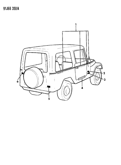 1992 Jeep Wrangler Decals, Bodyside And Rear Diagram 6