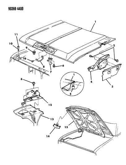 1990 Dodge D150 Hood & Hood Release Diagram