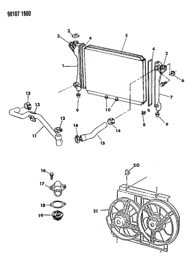 1990 Chrysler New Yorker Base Model Radiator & Related Parts Diagram 3