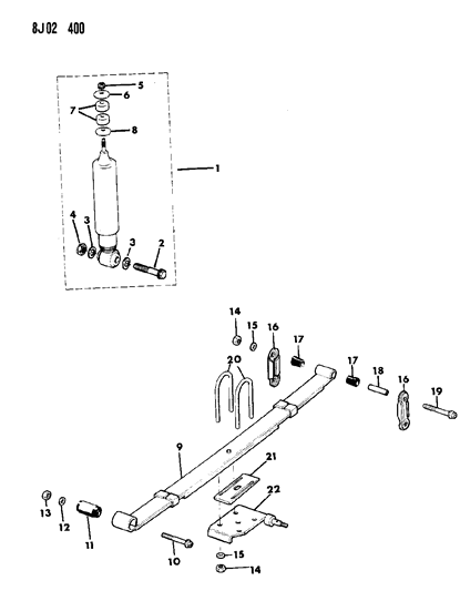 1988 Jeep Wrangler Front Spring & Shock Absorber Diagram