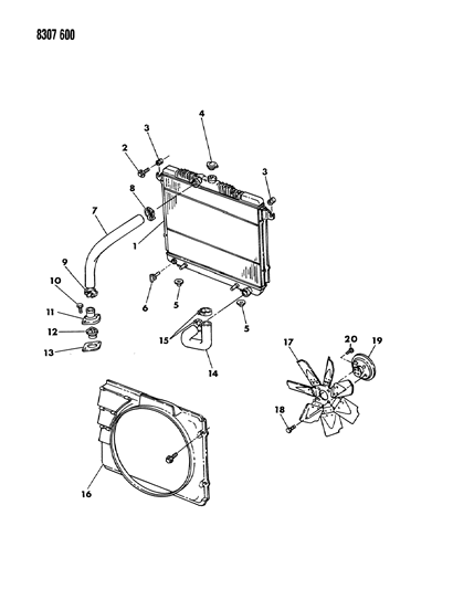 1989 Dodge Dakota Radiator & Related Parts Diagram 2