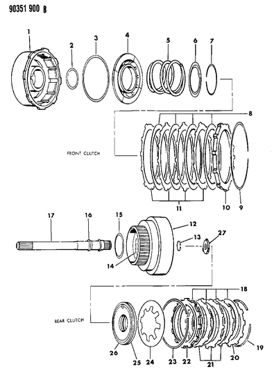 1991 Dodge W350 Clutch, Front & Rear With Gear Train Diagram 3