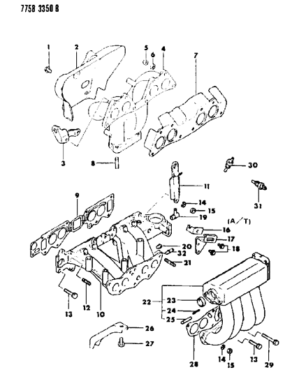 1988 Dodge Colt Manifold - Intake & Exhaust Diagram 1