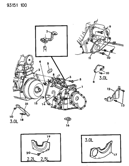 1993 Dodge Grand Caravan Transaxle Assemblies & Mounting Diagram