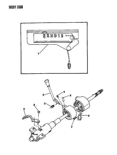 1992 Dodge W150 Controls, Gearshift, Steering Column Shift Diagram