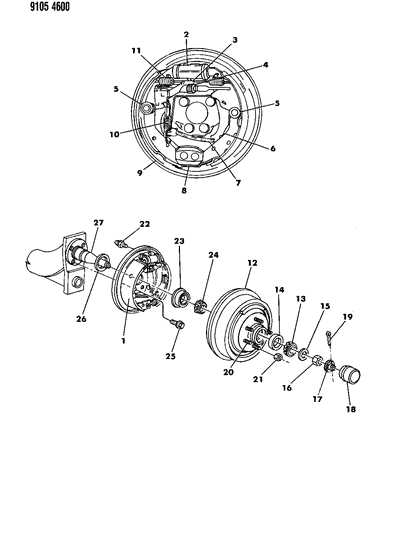 1989 Dodge Aries Brakes, Rear Drum Diagram