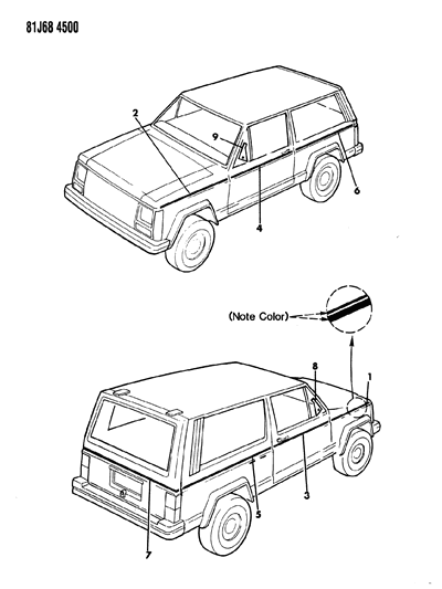 1986 Jeep Wagoneer Decals, Exterior Diagram 10