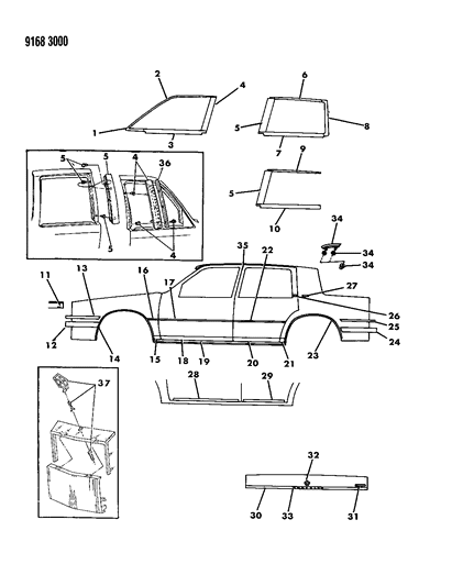 1989 Chrysler New Yorker Mouldings & Ornamentation - Exterior View Diagram 1