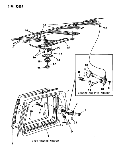1989 Dodge Caravan Glass, Frame And Hinge, Body Side Rear Tinted, Right Diagram for 4445905