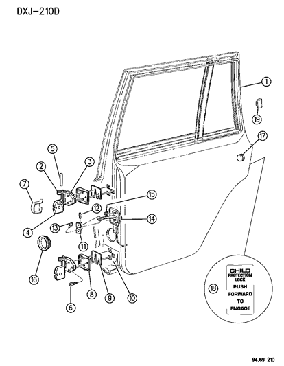 1995 Jeep Cherokee Door, Rear Shell & Hinges Diagram