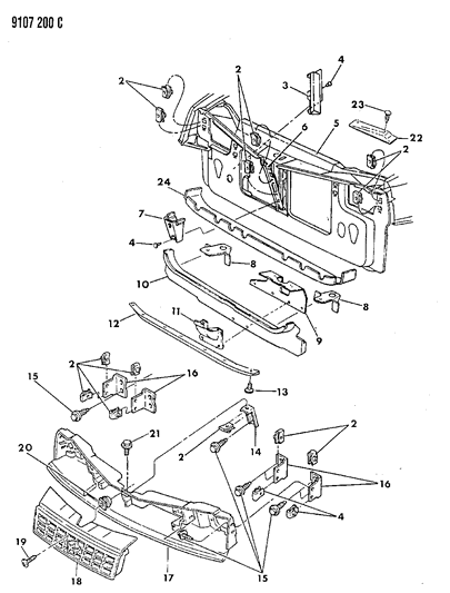 1989 Dodge Shadow Grille Rad Ply Diagram for 4451502