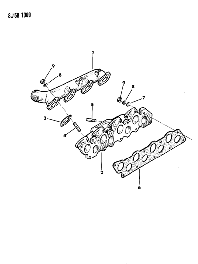 1987 Jeep Cherokee Manifolds - Intake & Exhaust Diagram 1