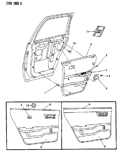 1987 Chrysler LeBaron GTS Door Trim Panel - Rear Diagram