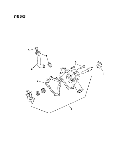 1988 Dodge Diplomat Water Pump & Related Parts Diagram