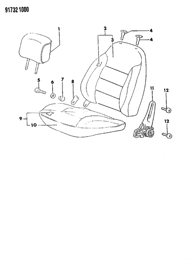 1991 Dodge Colt Front Seat - Left Diagram 1