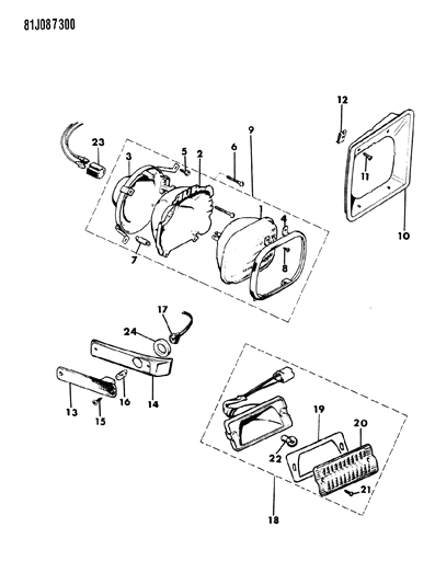 1984 Jeep Grand Wagoneer Lamps - Front Diagram
