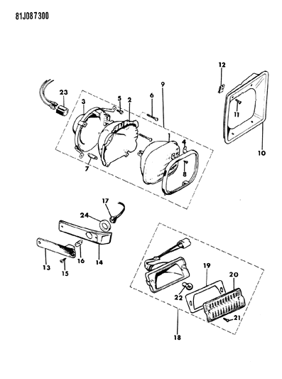 1986 Jeep J10 Lamps - Front Diagram