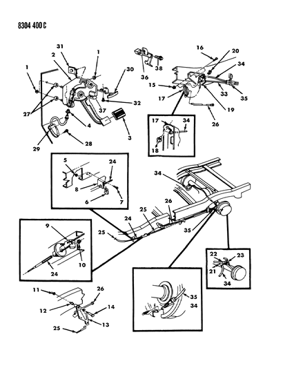 1988 Dodge W350 Lever & Cables, Parking Brake Diagram 2