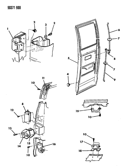 1993 Dodge Ram Wagon Door, Hinged Cargo Shell, Hinges And Controls Diagram