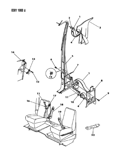 1988 Dodge Ramcharger Belts - Seat Front Diagram