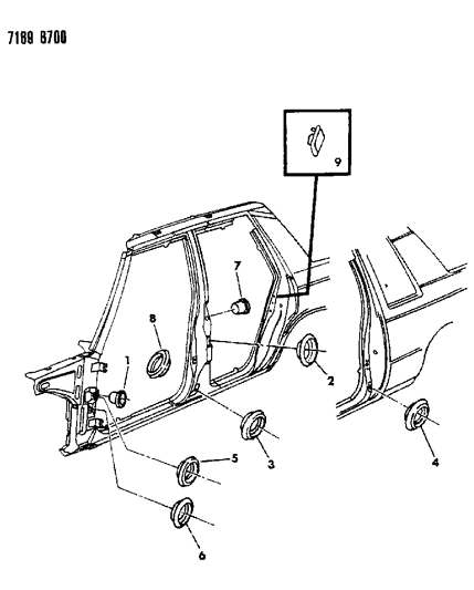 1987 Chrysler LeBaron Base Plugs - Body Side Diagram