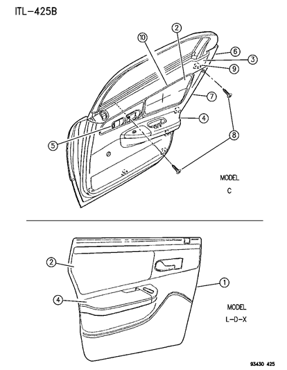 1994 Chrysler LHS Door Panel - Rear Diagram