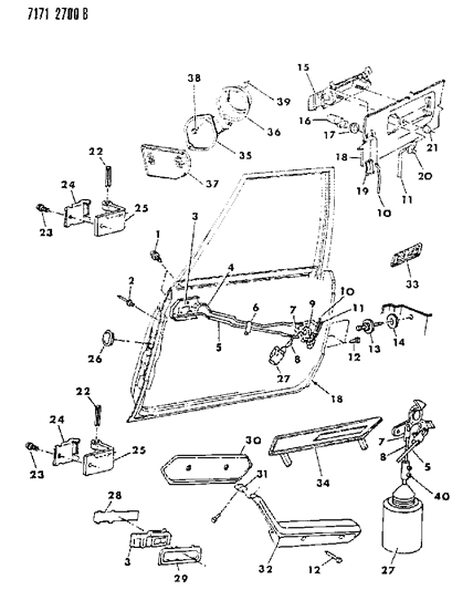 1987 Chrysler Town & Country Door, Front Shell, Control And Hardware Diagram