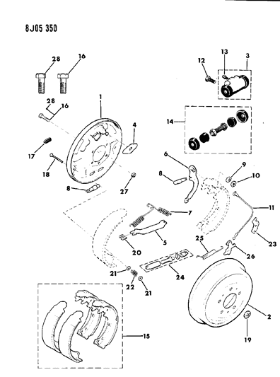 1988 Jeep Wrangler Brakes, Rear Diagram