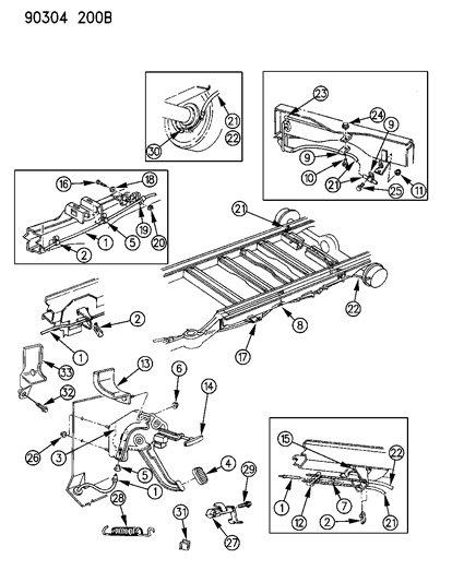 1990 Dodge Ram Van Lever & Cables, Parking Brake Diagram 2