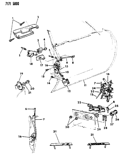 1987 Chrysler Fifth Avenue Door, Front Shell, Handle, Lock And Controls Diagram