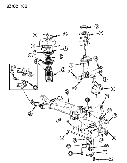 1993 Dodge Shadow Suspension - Front Diagram