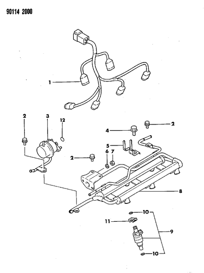 1990 Chrysler New Yorker Base Model Fuel Rail & Related Parts Diagram 1