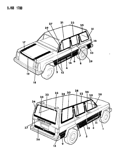 1989 Jeep Cherokee Decals, Exterior Diagram 3