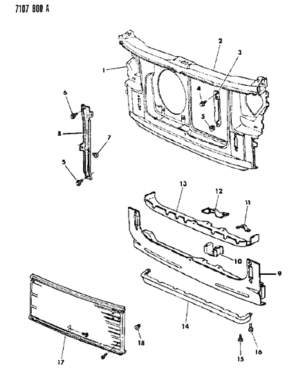 1987 Dodge Grand Caravan Grille & Related Parts Diagram