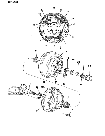 1989 Dodge Caravan Brakes, Rear Drum Diagram