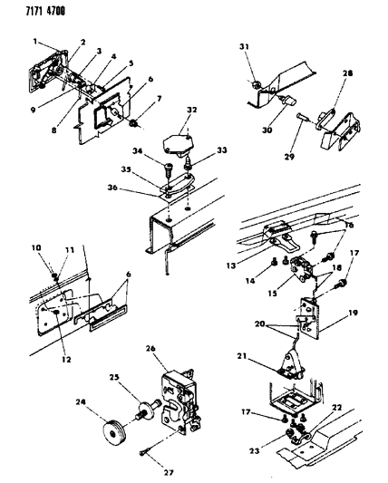 1987 Dodge Grand Caravan Door, Rear Cargo Hinged Handle, Controls And Links Diagram