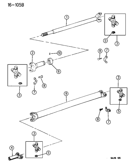 1994 Jeep Wrangler Propeller Shaft & Universal Joint Diagram