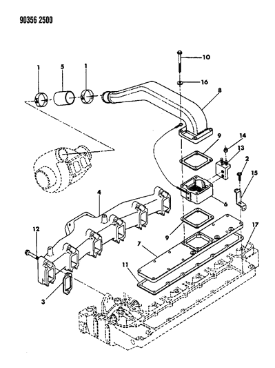1991 Dodge D150 Manifolds - Intake & Exhaust Diagram 2
