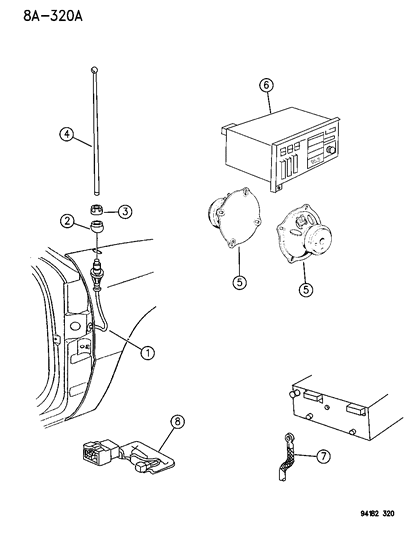 1995 Dodge Spirit Radio - Speaker & Antenna Diagram