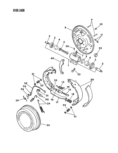 1988 Chrysler Fifth Avenue Brakes, Rear Diagram