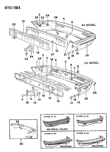 1991 Dodge Colt Rear Bumper Cover Diagram for MB698163