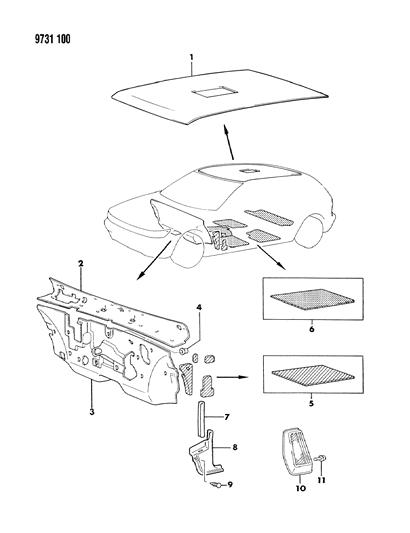 1989 Dodge Colt Cowl Panel & Silencers Diagram