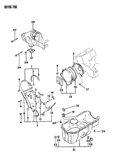 1990 Chrysler New Yorker Oil Pan & Timing Belt Cover Diagram