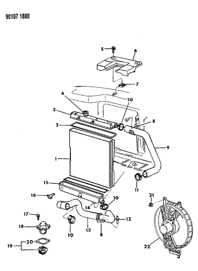 1990 Chrysler Town & Country Radiator & Related Parts Diagram 2