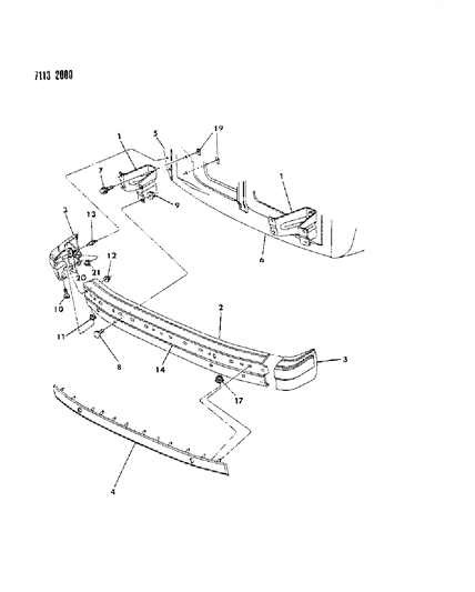 1987 Dodge Caravan Bumper, Front Diagram