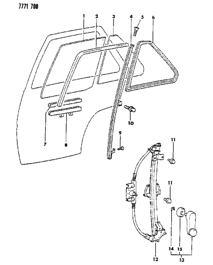 1988 Dodge Colt Door, Rear Glass, Regulator And Handle Diagram 1