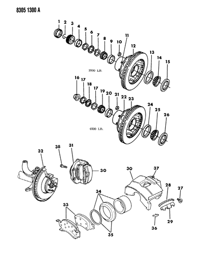 1988 Dodge W250 Brakes, Front Disc Diagram 2